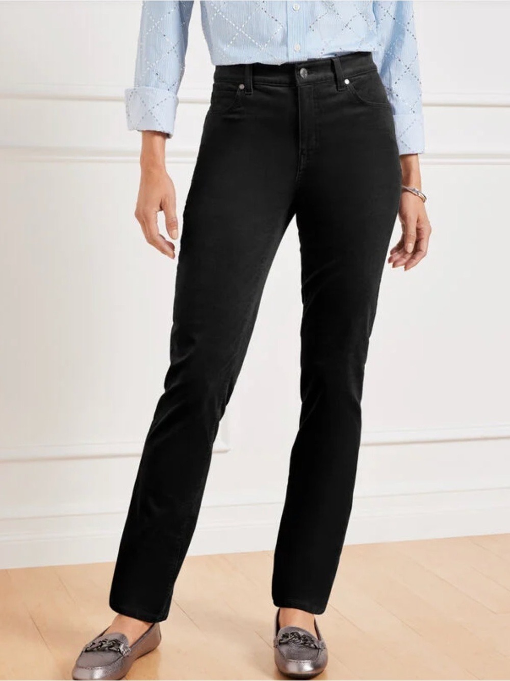 Talbots Straight Leg Stretch Corduroy Pants Black Sz 14 Long